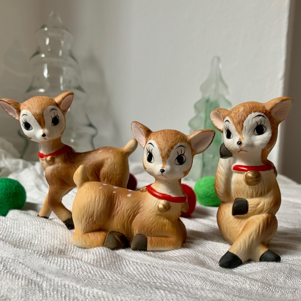 Vintage Homco Reindeer Trio Set Made in Taiwan Great condition Christmas Deer